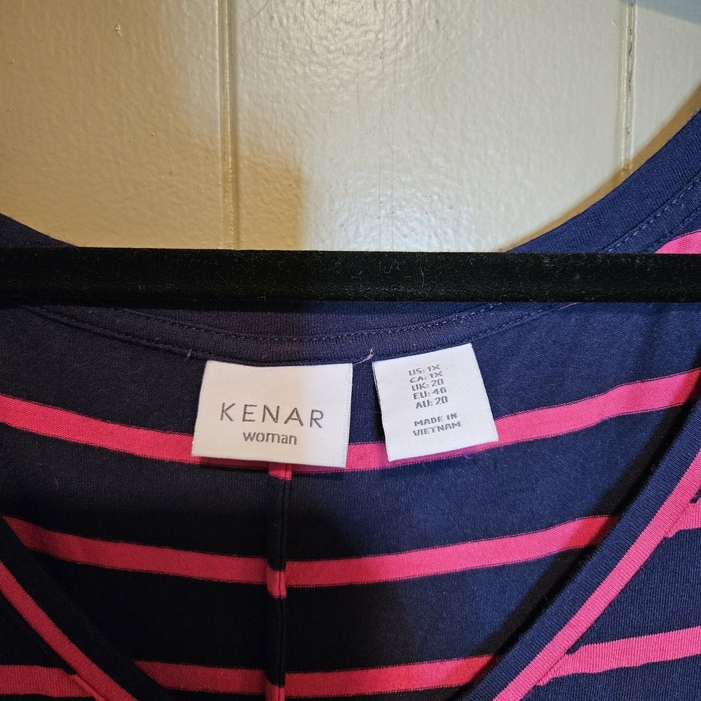 Kenar Navy & Hot Pink Striped Knit Dress Women’s 1X | Soft Stretch - Picture 3 of 5